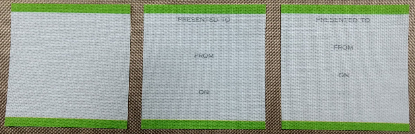 Dedication label for reverse of stole