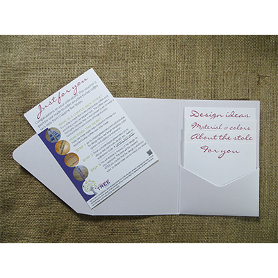 Made-to-order recycled coffee sack stole with presentation planning kit