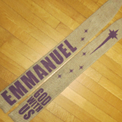 Emmanuel - reclaimed coffee sack clergy stole for Advent