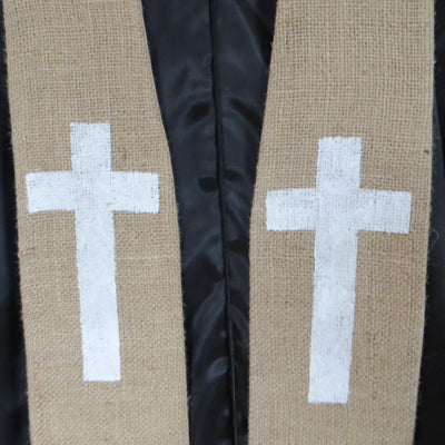 White cross and bands
