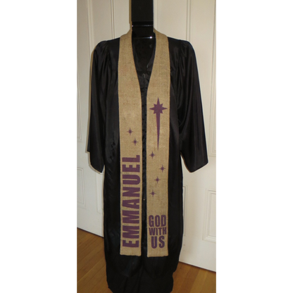 Emmanuel - reclaimed coffee sack clergy stole for Advent