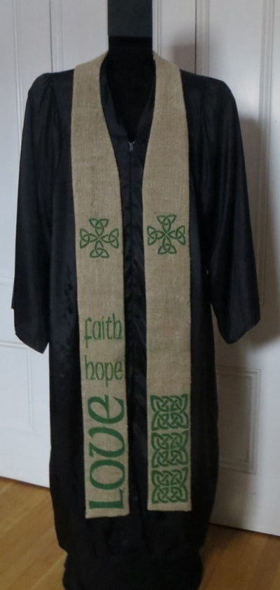 Faith hope and love clergy stole with Celtic cross