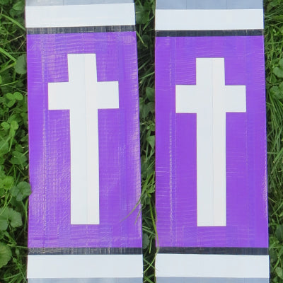 Deluxe Duct Tape Clergy Stole - silver with white cross in purple band