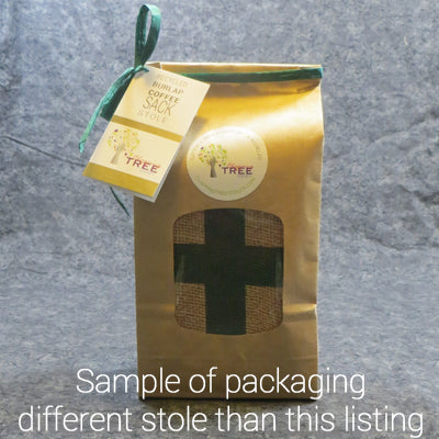 Emmanuel - reclaimed coffee sack clergy stole for Advent